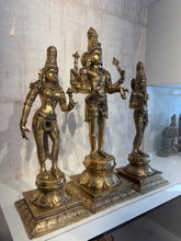 Brass Vishnu Lakshmi Bhudevi Statue Set – Antique Finish Hindu Deity Trio Idol